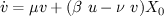 $ \dot{v}=\mu v + (\beta~u-\nu ~v) X_0 $